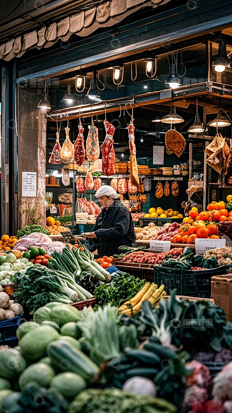 高清大图下载【趣麦麦图】市场蔬菜水果摊位生活场景
