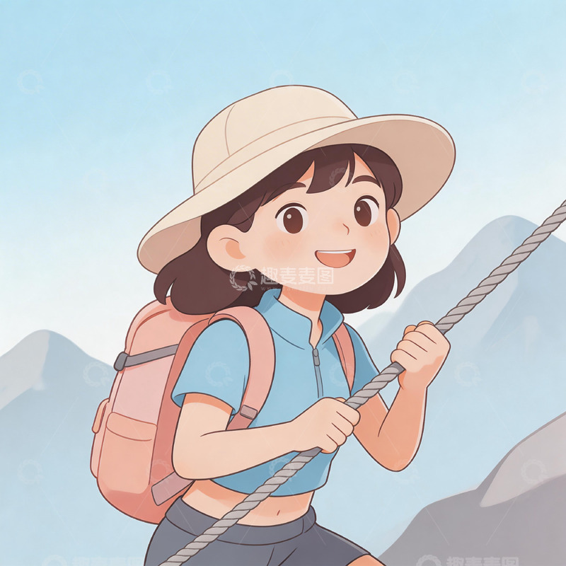 高清大图下载【趣麦麦图】登山少女卡通插画