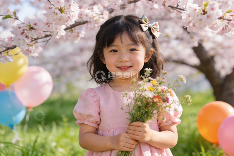 高清大图下载【趣麦麦图】春日樱花小女孩摄影写真素材