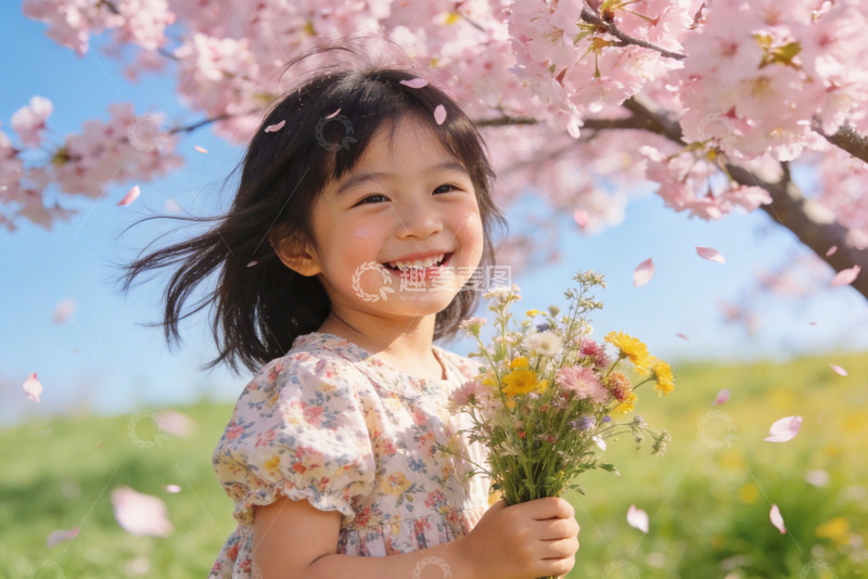 高清大图下载【趣麦麦图】春日花海中快乐小女孩写真