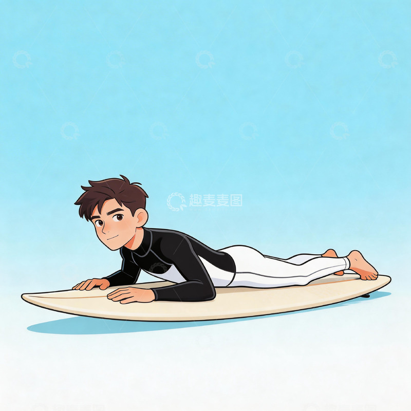高清大图下载【趣麦麦图】动漫风格冲浪少年插画素材