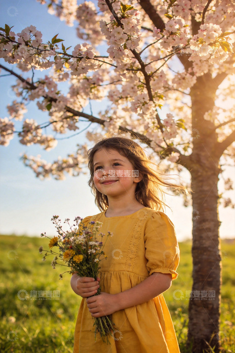 高清大图下载【趣麦麦图】春日樱花小女孩写真素材