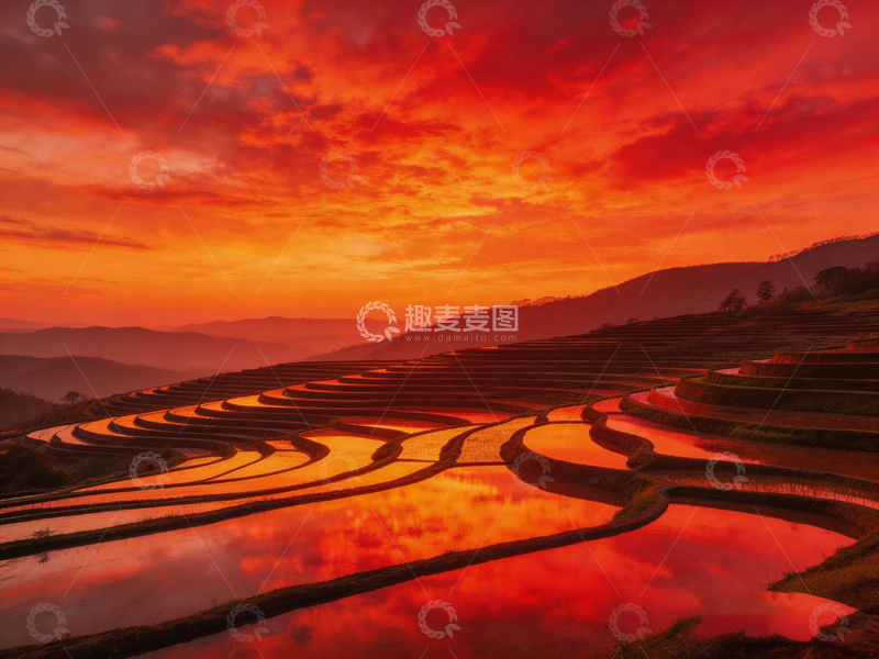 高清大图下载【趣麦麦图】晚霞梯田美景自然风光摄影图片