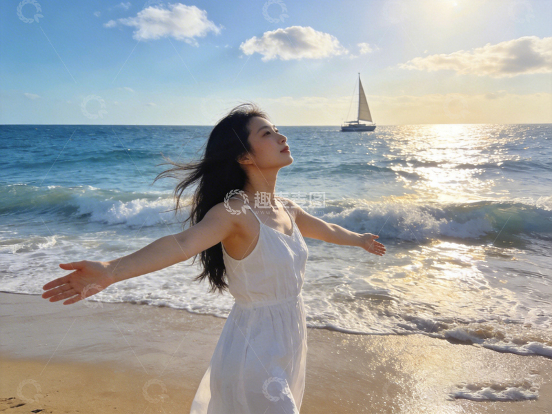 高清大图下载【趣麦麦图】海边女性风光写真