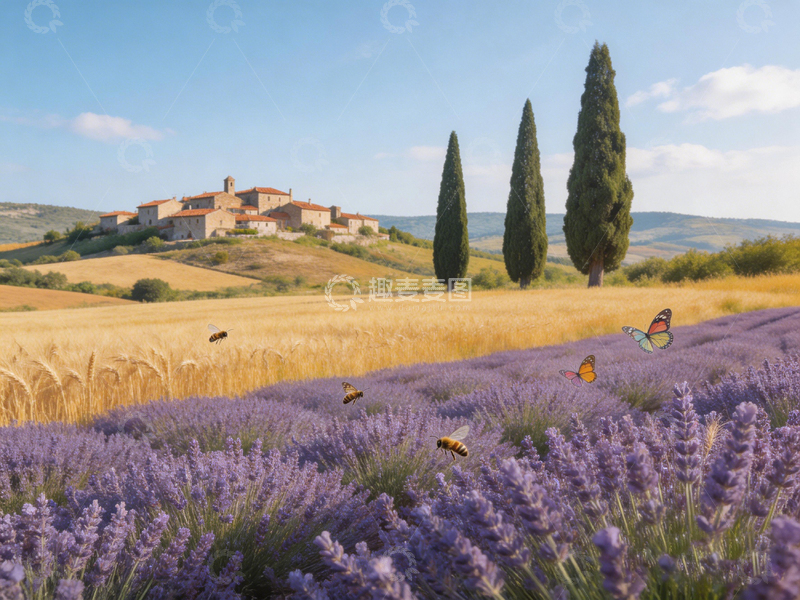 高清大图下载【趣麦麦图】田园风薰衣草花海风景装饰画