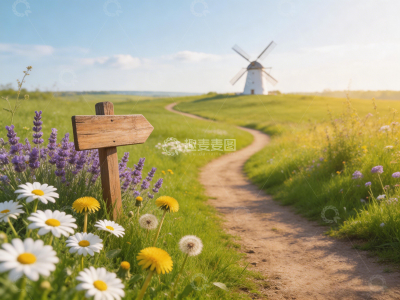 高清大图下载【趣麦麦图】田园风光风车小径