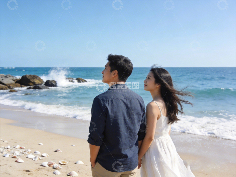 高清大图下载【趣麦麦图】海滩情侣写真浪漫海景