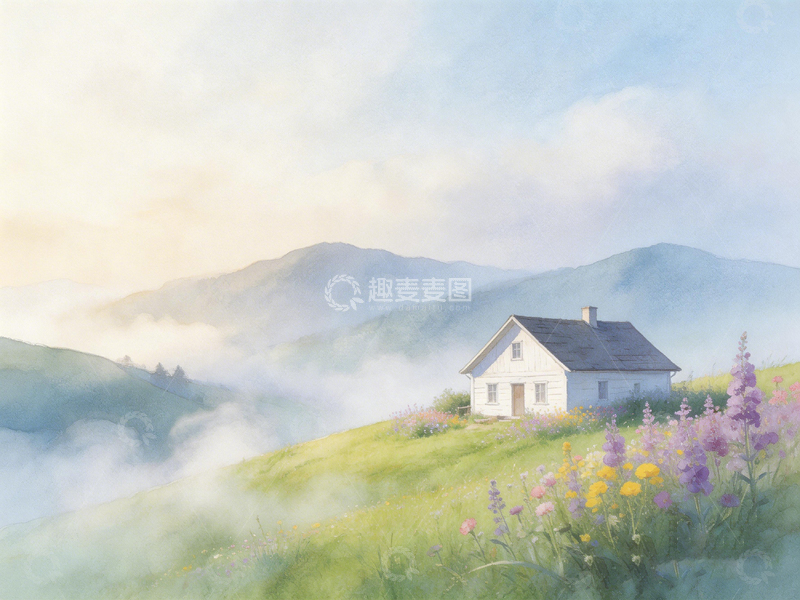 高清大图下载【趣麦麦图】山水田园风光水彩画