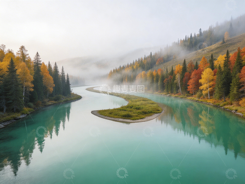 高清大图下载【趣麦麦图】秋日山水雾霭风景摄影图片