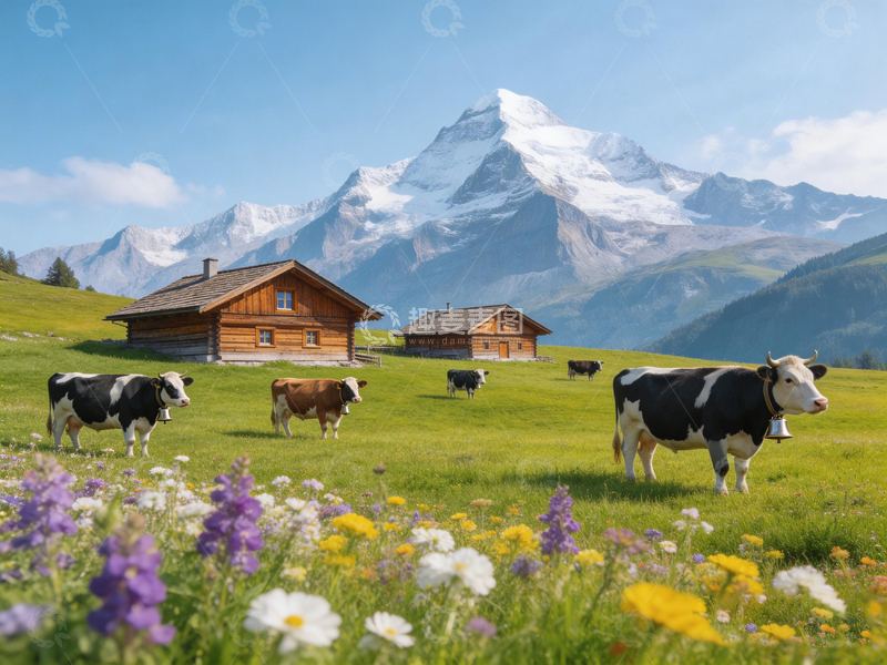高清大图下载【趣麦麦图】田园风光雪山牧场