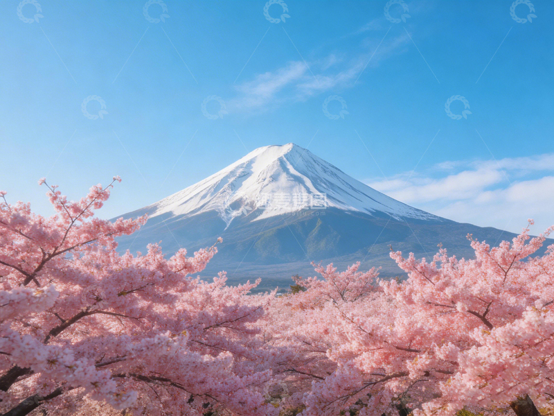 高清大图下载【趣麦麦图】富士山樱花美景自然风光摄影图片