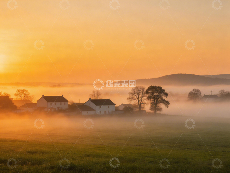 高清大图下载【趣麦麦图】晨曦乡村雾霭风光摄影