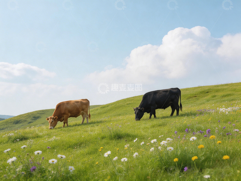 高清大图下载【趣麦麦图】田园风光奶牛吃草自然风光摄影图片
