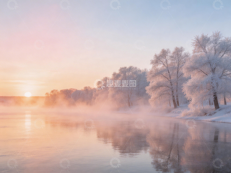 高清大图下载【趣麦麦图】冬日晨雾河畔美景