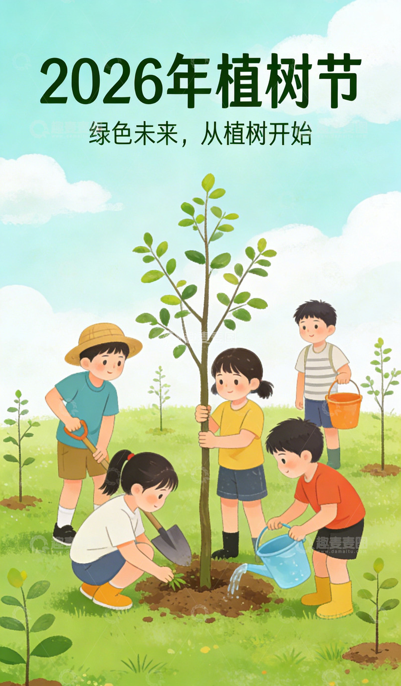 高清大图下载【趣麦麦图】2026植树节宣传海报