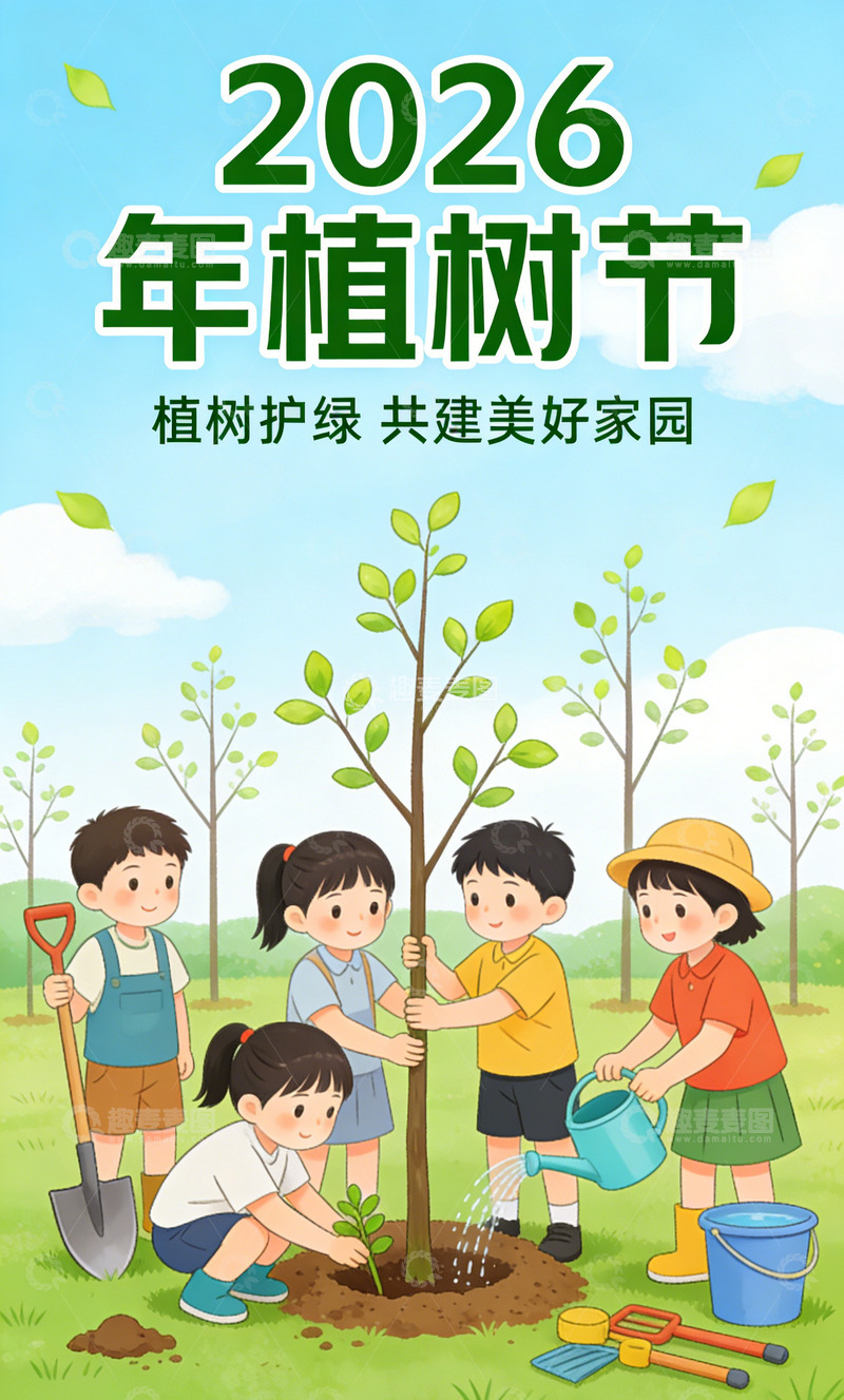 高清大图下载【趣麦麦图】植树节宣传海报卡通插画