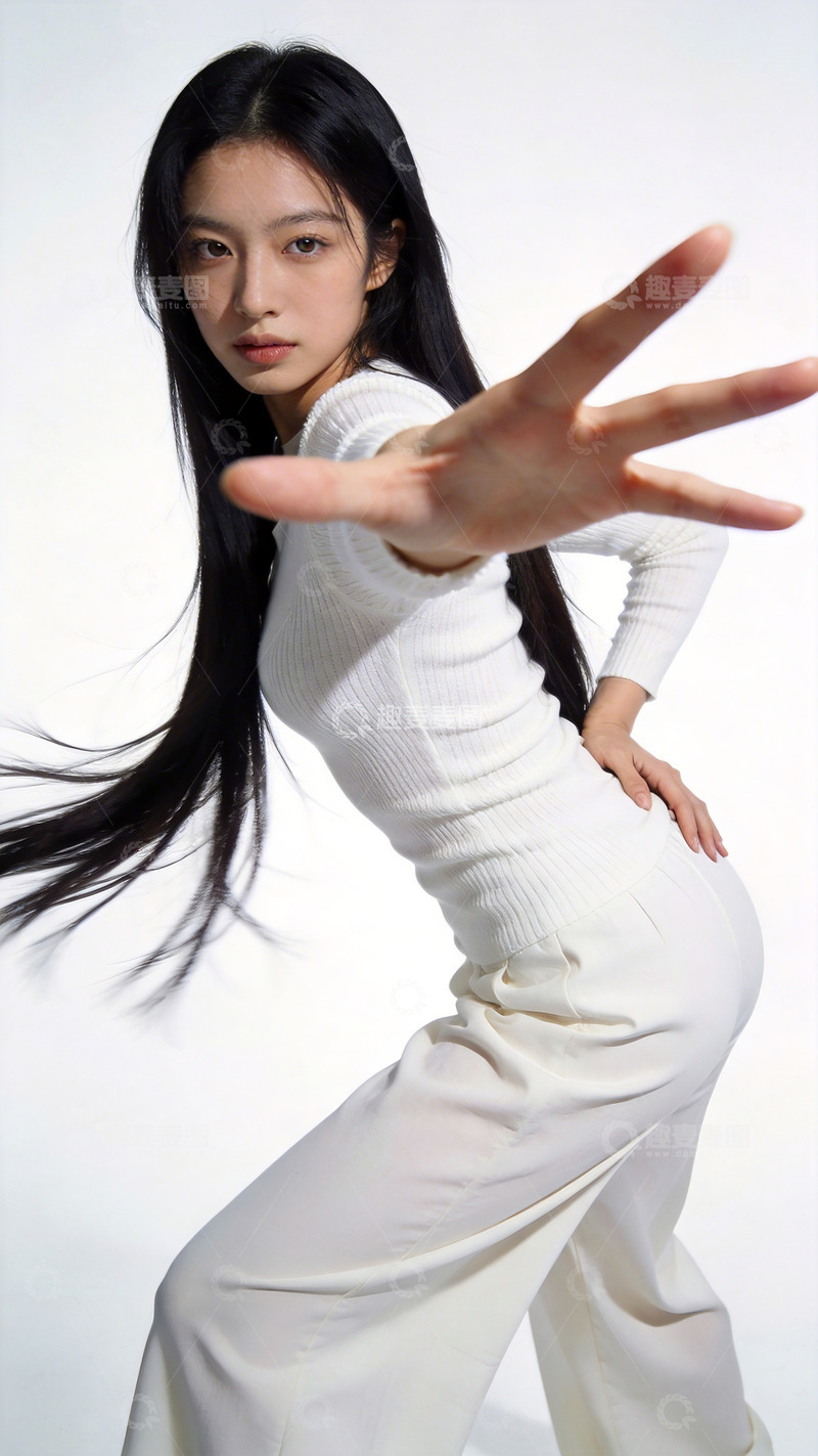 高清大图下载【趣麦麦图】动感白色装扮女性摄影