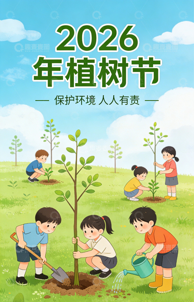 高清大图下载【趣麦麦图】植树节插画宣传设计海报