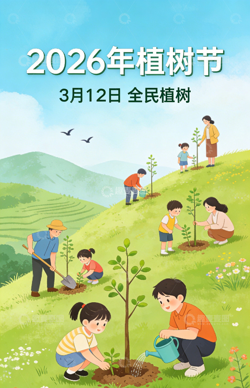 高清大图下载【趣麦麦图】植树节宣传设计海报插画