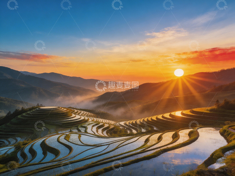 高清大图下载【趣麦麦图】晨曦梯田风光摄影