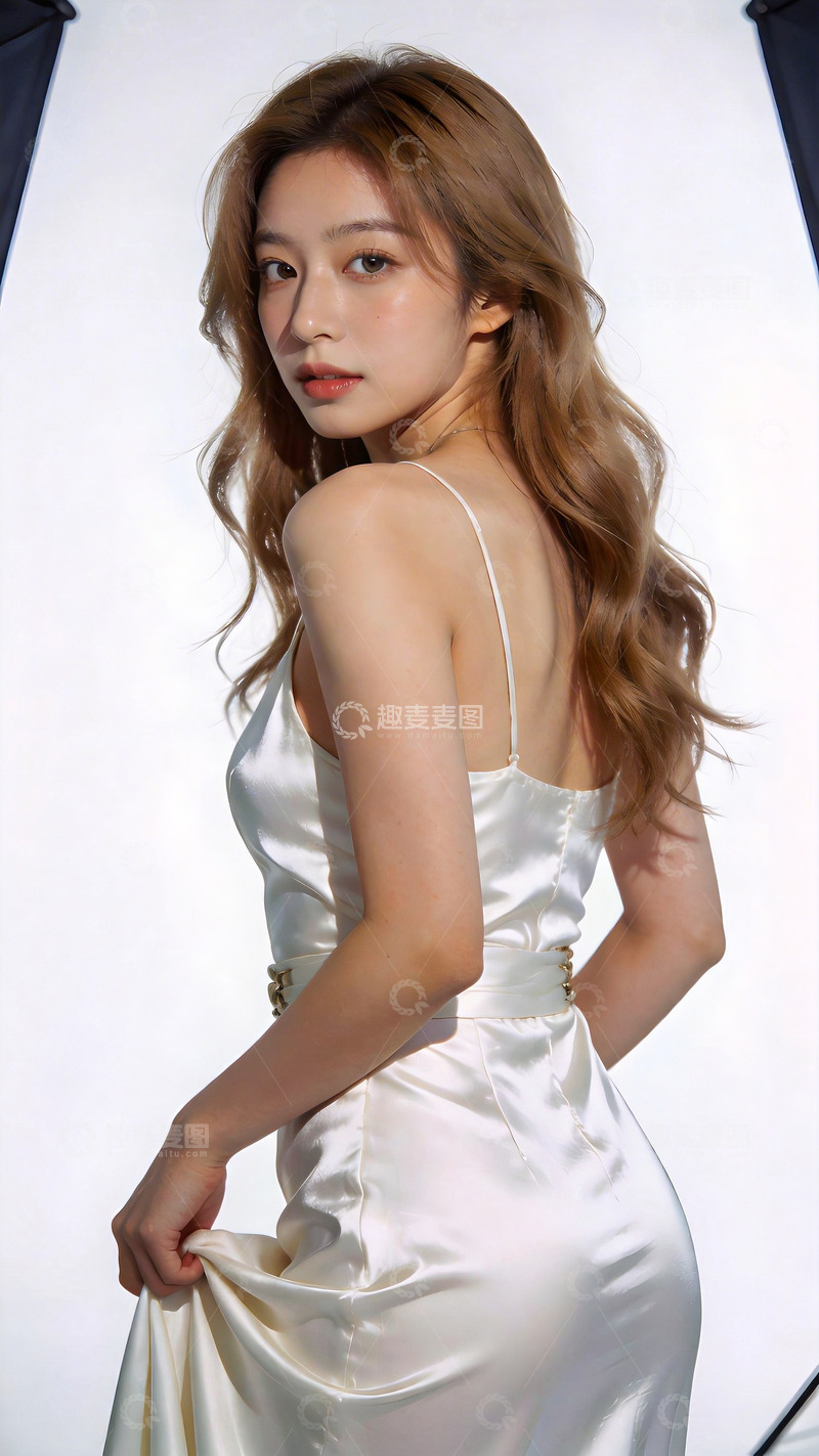 高清大图下载【趣麦麦图】光影写真优雅女性白裙造型