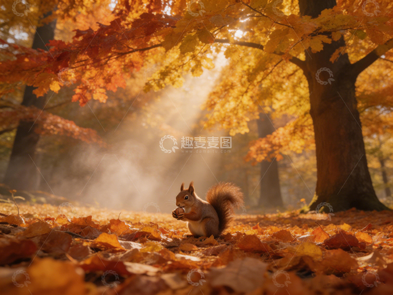 高清大图下载【趣麦麦图】秋日森林松鼠美景摄影图片