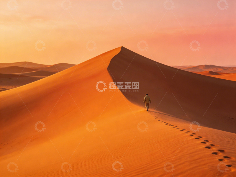 高清大图下载【趣麦麦图】沙漠落日旅人风光摄影