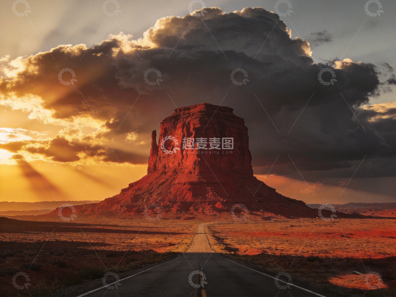 高清大图下载【趣麦麦图】夕阳红岩公路风光