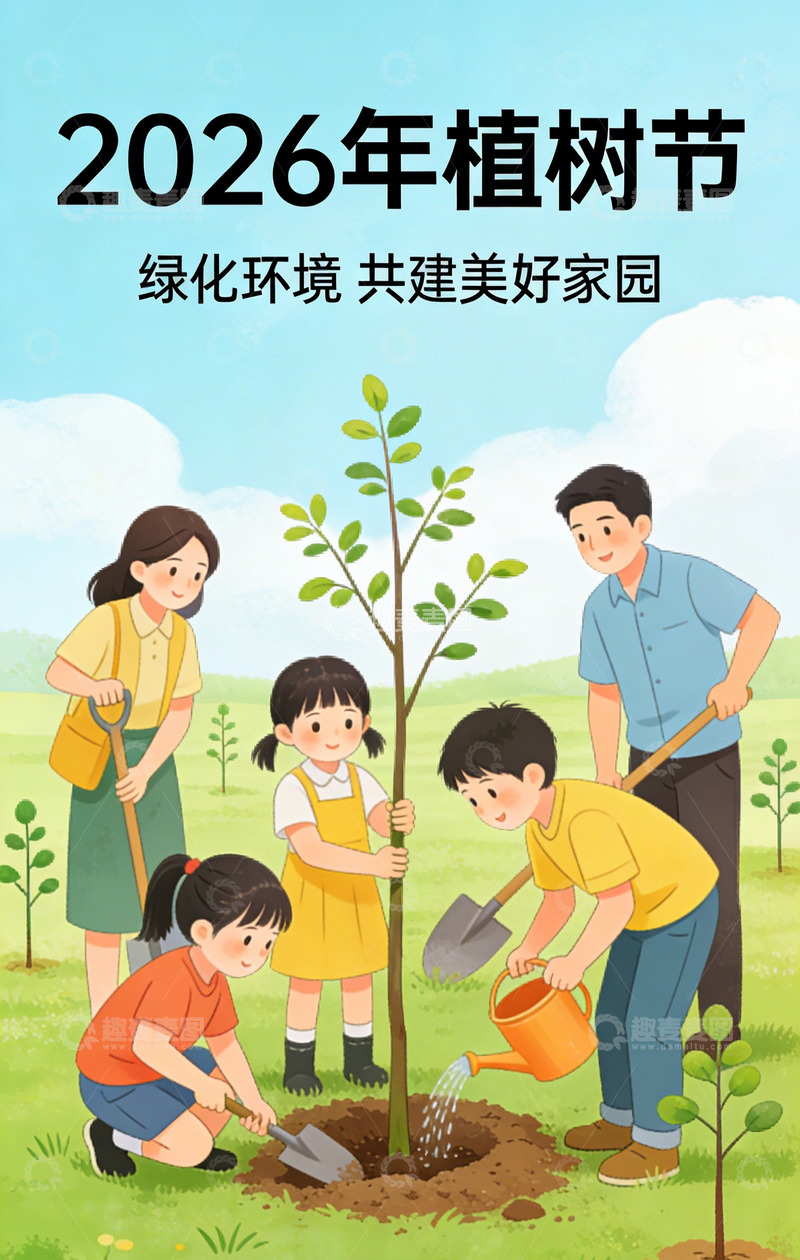 高清大图下载【趣麦麦图】植树节宣传海报卡通插画