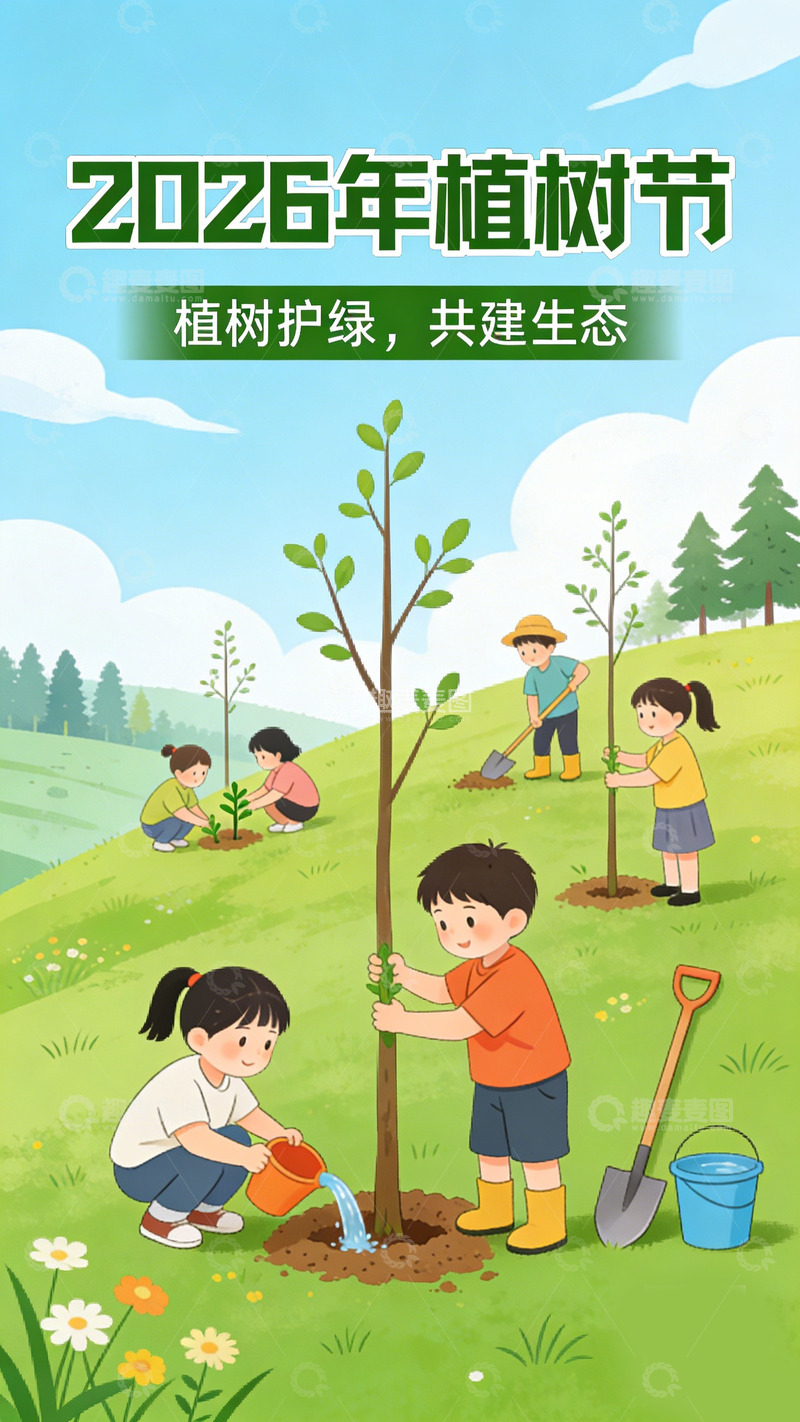 高清大图下载【趣麦麦图】2026植树节环保宣传海报