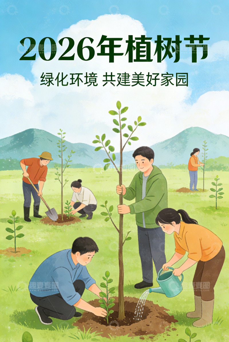 高清大图下载【趣麦麦图】2026植树节宣传设计海报