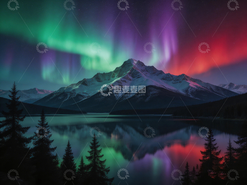 高清大图下载【趣麦麦图】极光雪山倒影风光摄影