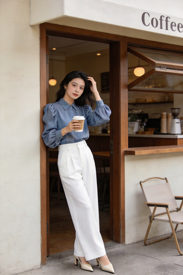 时尚女性咖啡店打卡照