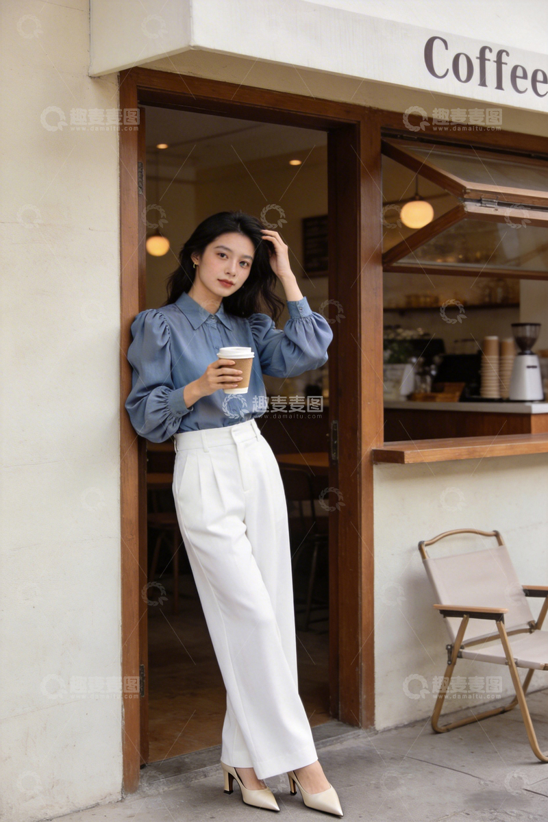 高清大图下载【趣麦麦图】时尚女性咖啡店打卡照