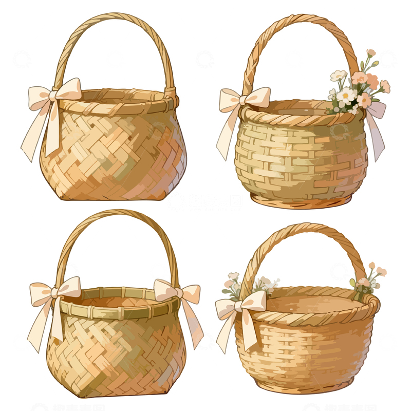 源文件下载【趣麦麦图】编织篮插画集合