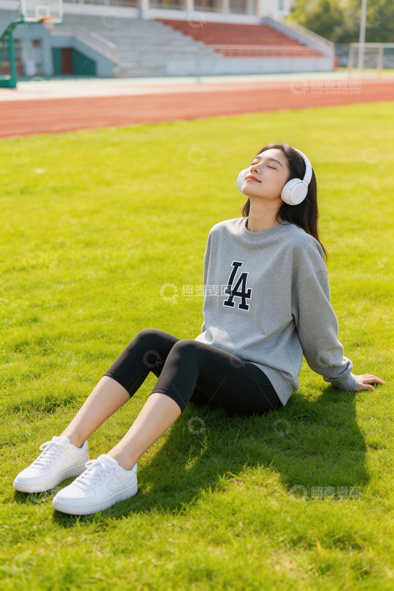 高清大图下载【趣麦麦图】校园草地休闲美女摄影