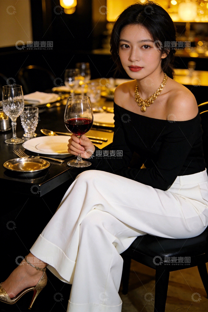 高清大图下载【趣麦麦图】优雅女士红酒晚宴写真