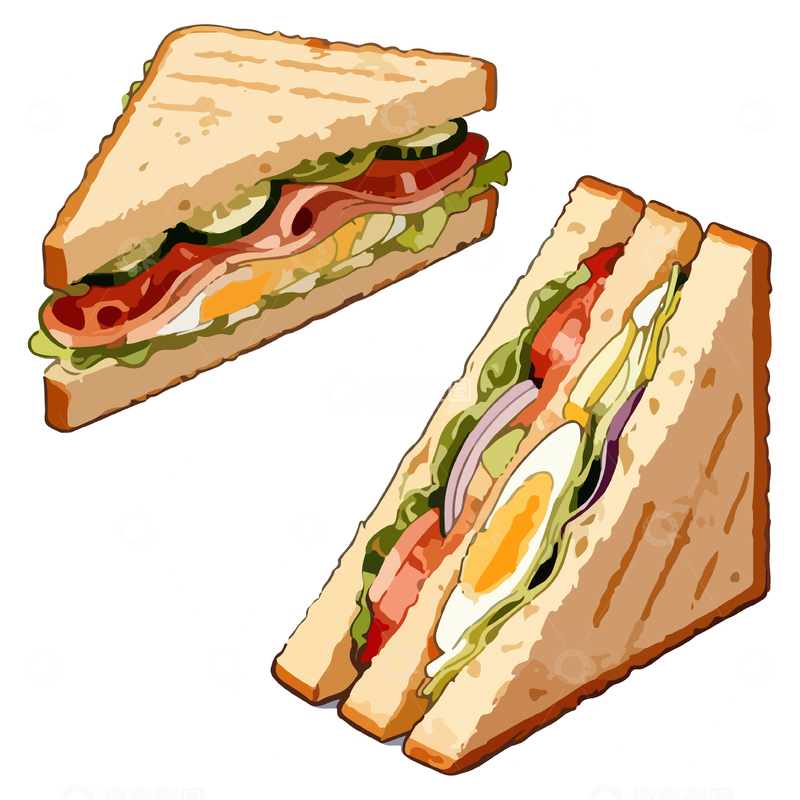 源文件下载【趣麦麦图】三明治手绘插画素材