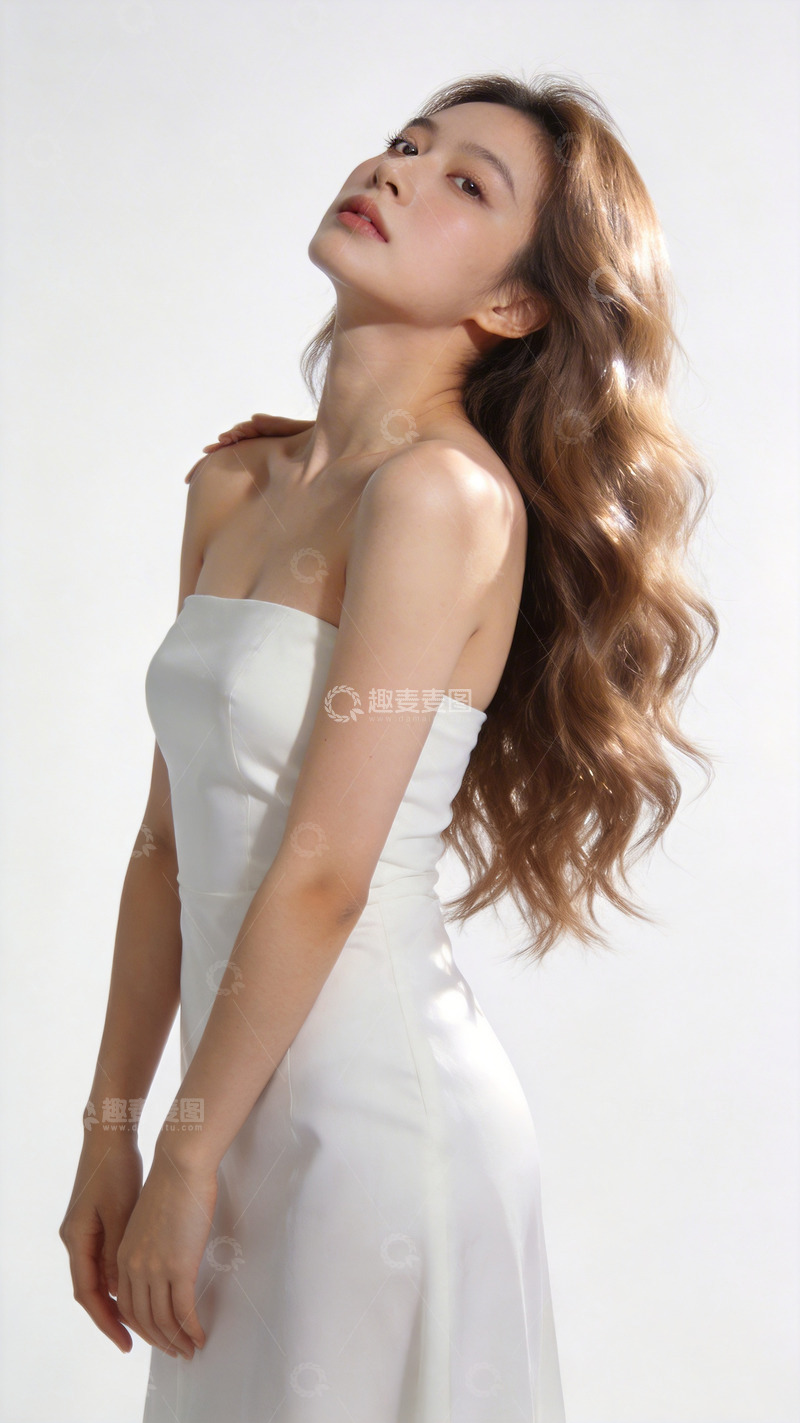 高清大图下载【趣麦麦图】优雅女性白色礼服写真