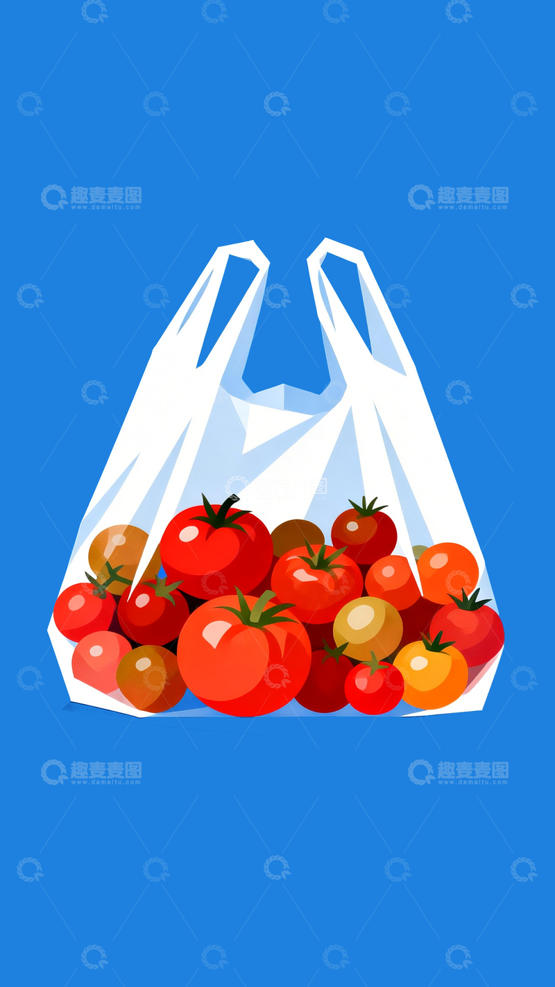 源文件下载【趣麦麦图】极简插画塑料袋里的番茄2