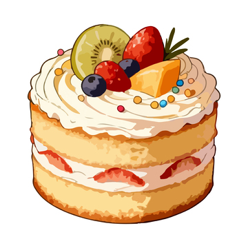 手绘奶油水果蛋糕美食插画