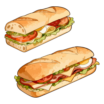 手绘三明治快餐美食插画