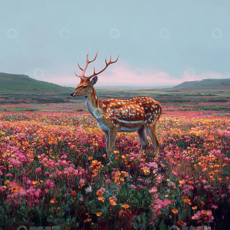 高清大图下载【趣麦麦图】彩绘幻想中的孤独鹿影