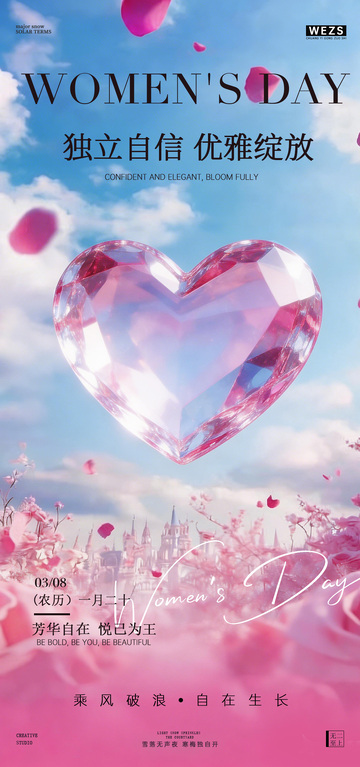 梦幻女神节钻石爱心海报设计