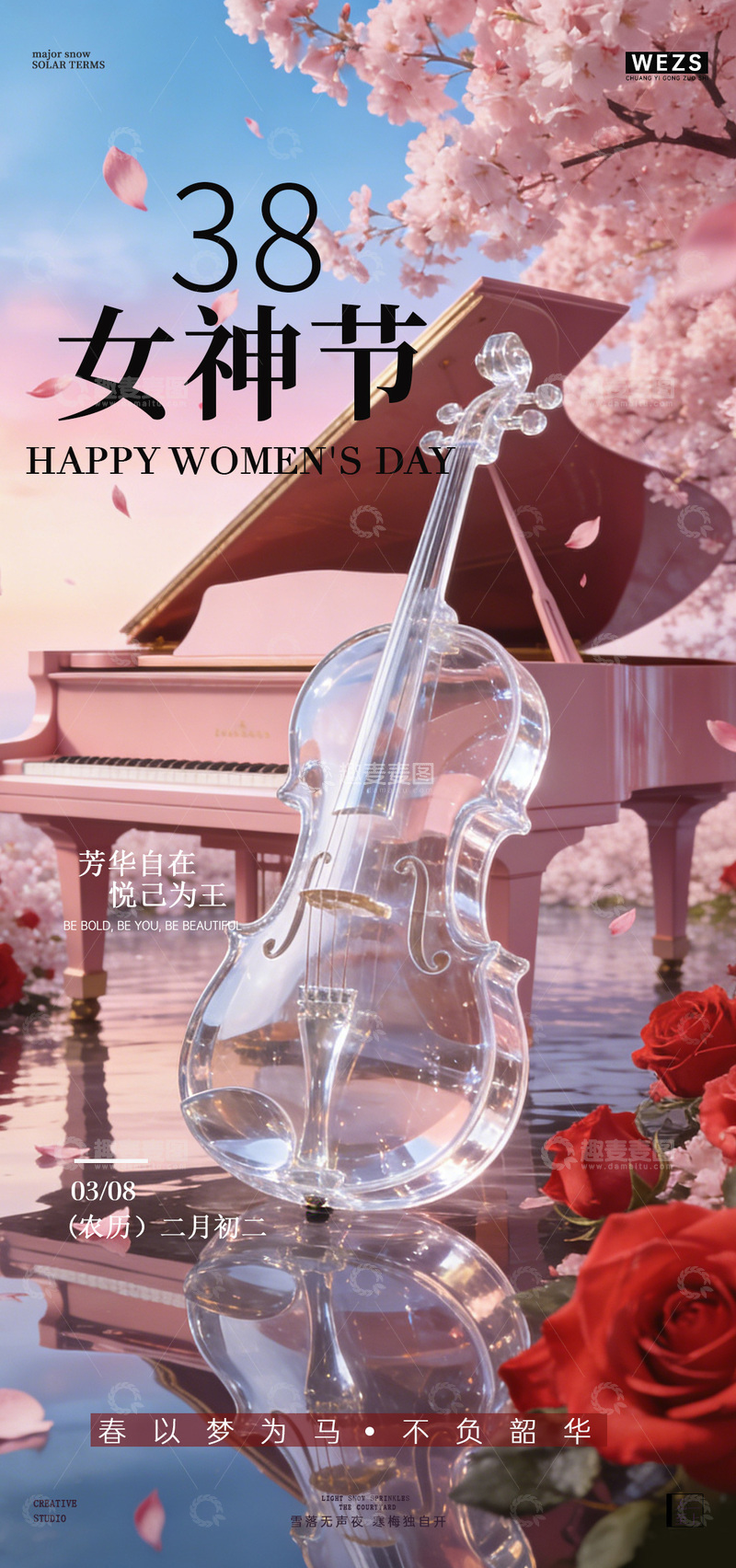 源文件下载【趣麦麦图】女神节音乐主题宣传海报