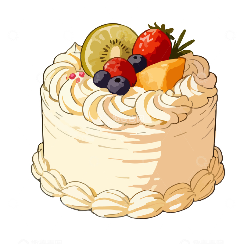 源文件下载【趣麦麦图】奶油水果蛋糕插画