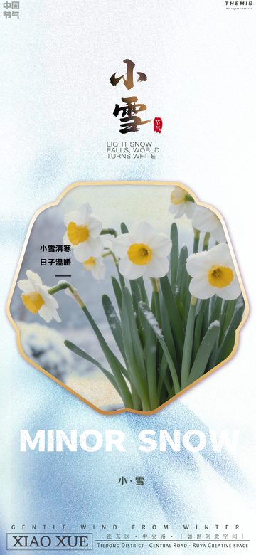 小雪节气水仙花宣传海报