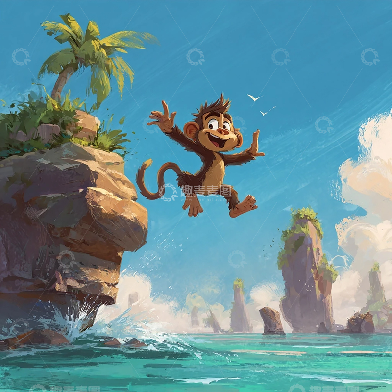 高清大图下载【趣麦麦图】海浪之上的猴子奇遇记
