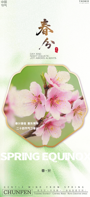 春分桃花清新海报设计