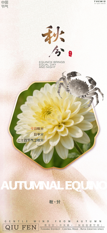 秋分节气菊花螃蟹海报设计